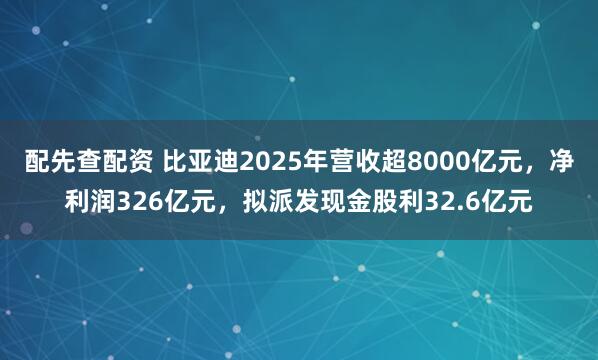 配先查配资 比亚迪2025年营收超8000亿元，净利润326亿元，拟派发现金股利32.6亿元